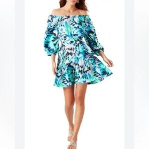 Tommy Bahama Leopard Monarch Off-the-Shoulder Tiered Dress NWOT Sz. Med